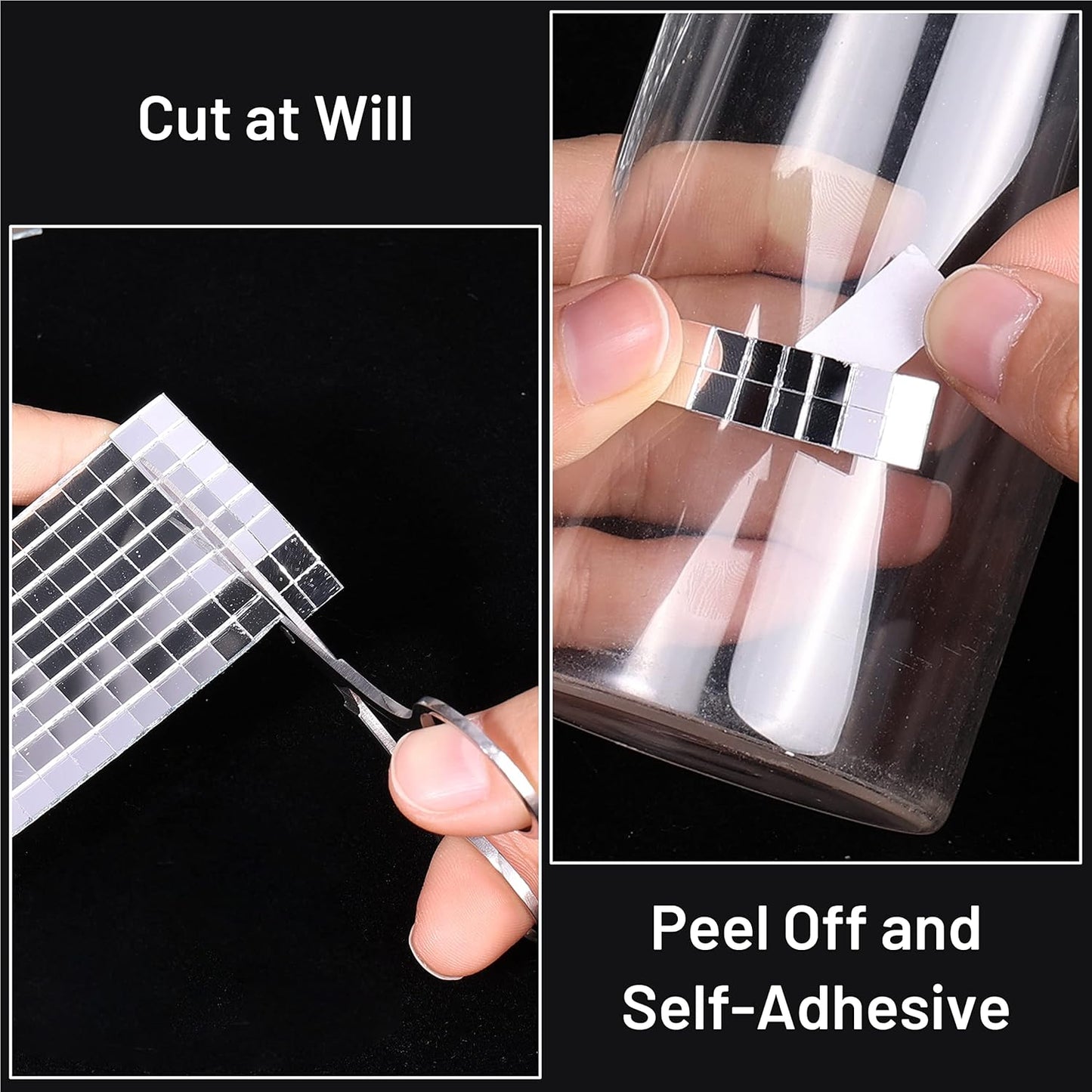 PP OPOUNT 1050 PCS Disco Ball Tiles, 10 x 10 mm Self-Adhesive Disco Tapes for DIY Craft Decoration, Small Mirror Tiles for Disco Balls, Art Collage, Indoor Outdoor Decoration(Silver)