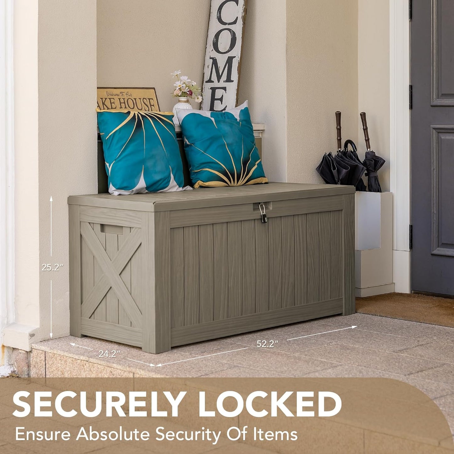 Devoko 120 Gallon Deck Box Resin Outdoor Storage Box Waterproof for Patio, Large Outdoor Storage Bench Lockable for Outside (Brown)