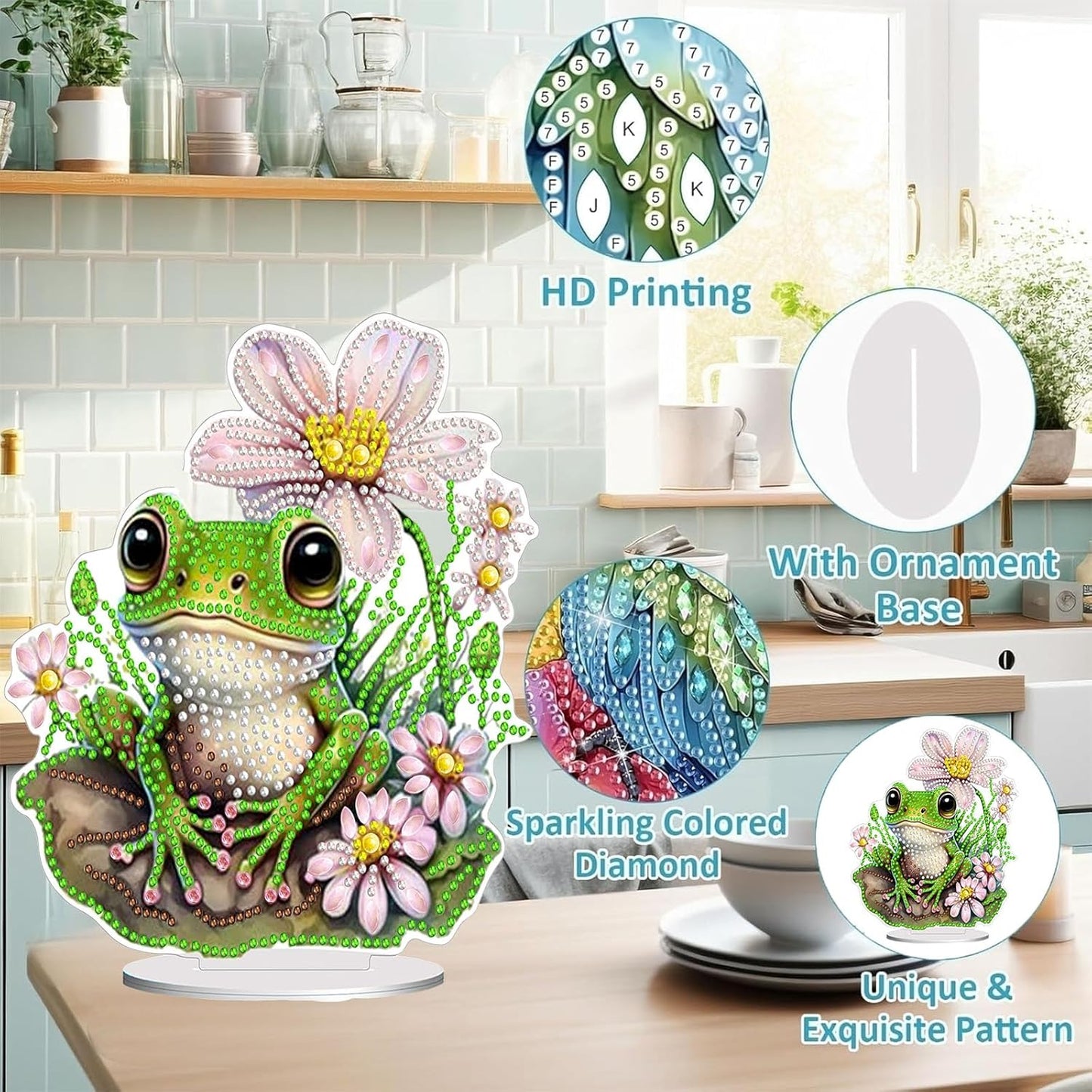 Diamond Painting Kits for Adults Beginners, 5D Full Drill Frog Crystal Art Desktop Ornament, DIY Single Sided Home Office Desk Decor, Creative Craft Gift Set with Tools