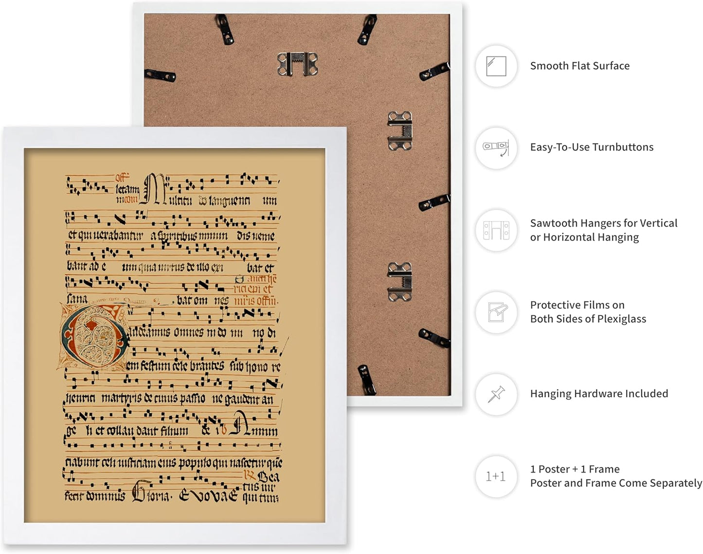 Poster Master Vintage Hymnal Poster - Retro Music Print - Gift for Artist, Friend - Graduale Aboense, Gregorian Chant Manuscript, Score - Wall Decor for Living Room, Bedroom, 16x20 White Framed