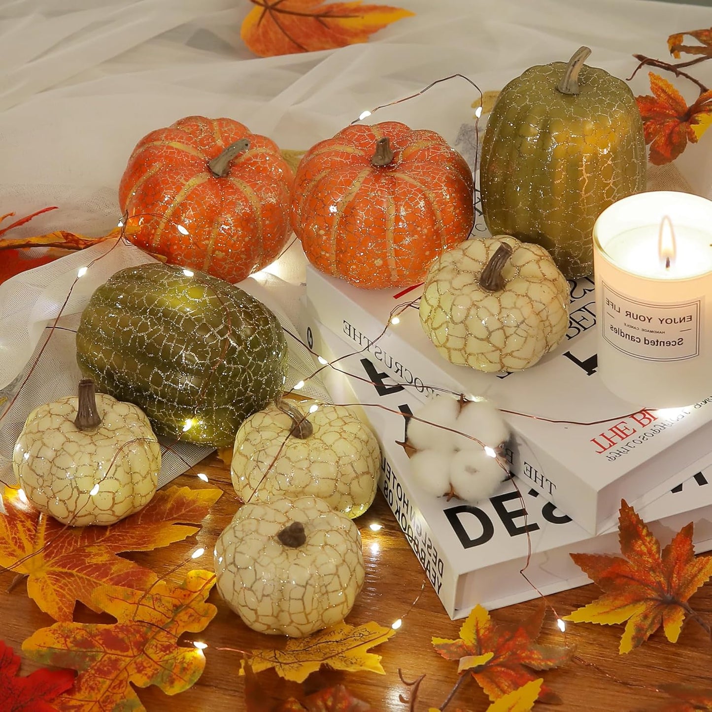 8Pcs Fake Pumpkins Fall Thanksgiving Decorations,Assorted Colors Plastic Pumpkins Home Decor, Artificial Mini Pumpkin for Decorating Autumn Harvest Outdoor Indoor Decor Centerpiece Table Decorations