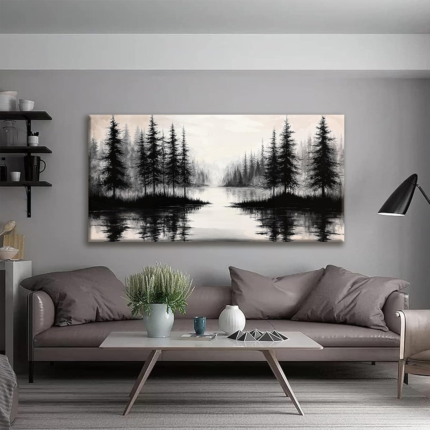 QSQ Large Wall Art For Living Room Canvas Art Wall Decor Modern Minimalist Artwork Forest River Landscape Paintings Pictures For Bedroom Apartment Office Mural Aesthetic Artwork 29 X 58 In