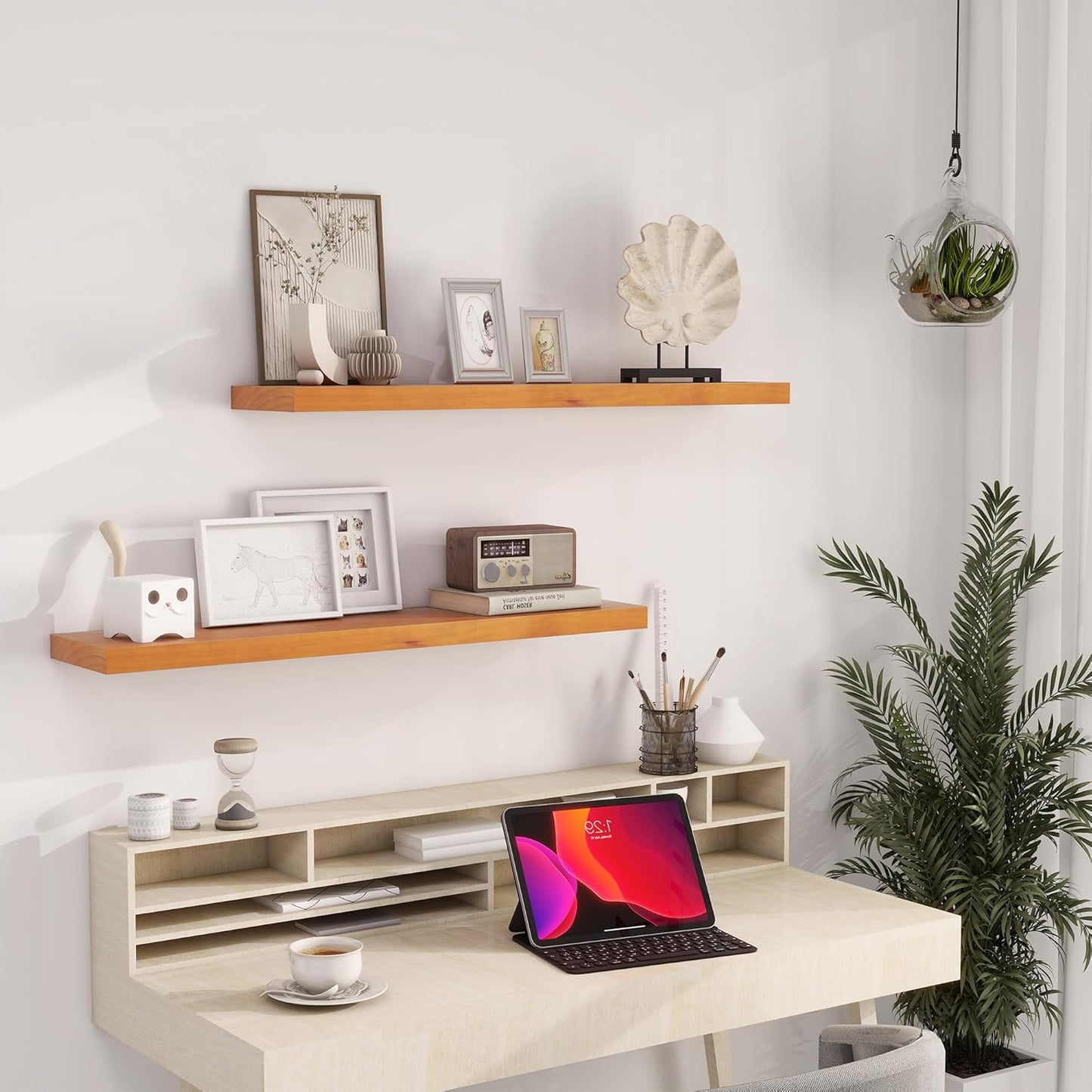 Light Brown Floating Wall Shelves 36 Inches Long x 8”x 1.4” Shelf Floating Rustic Farmhouse Decor, Heavy Duty Shelf Hold 80 lbs, Wall Shelves for Bathroom Living Room Kitchen Bedroom Office