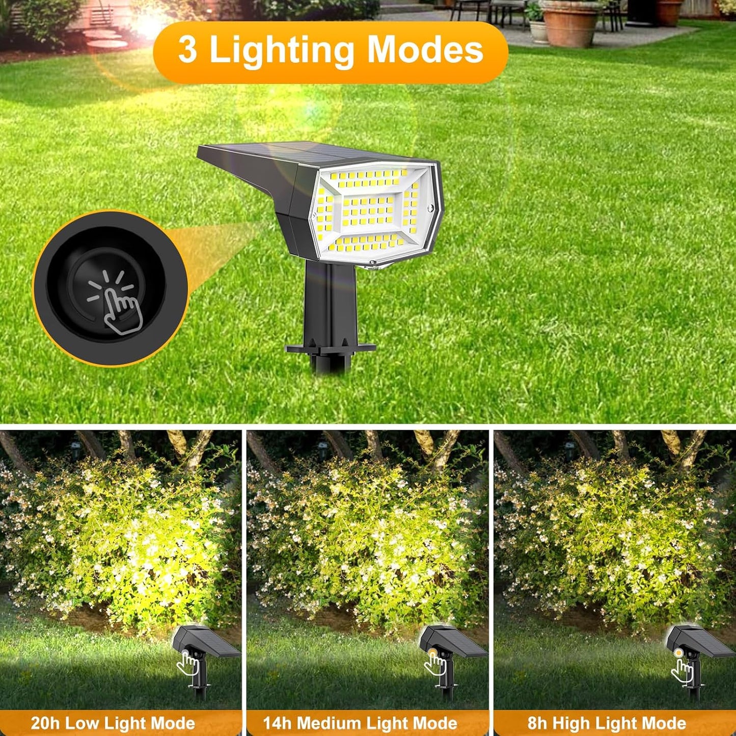 Fabrito 72 LEDs Solar Spot Lights Outdoor Waterproof, 3 Modes Landscape Spotlights, Dusk to Dawn Solar Powered Flood Wall Lights for Outside, Solar Garden Lights for Yard Porch 2 Pack (Warm White)