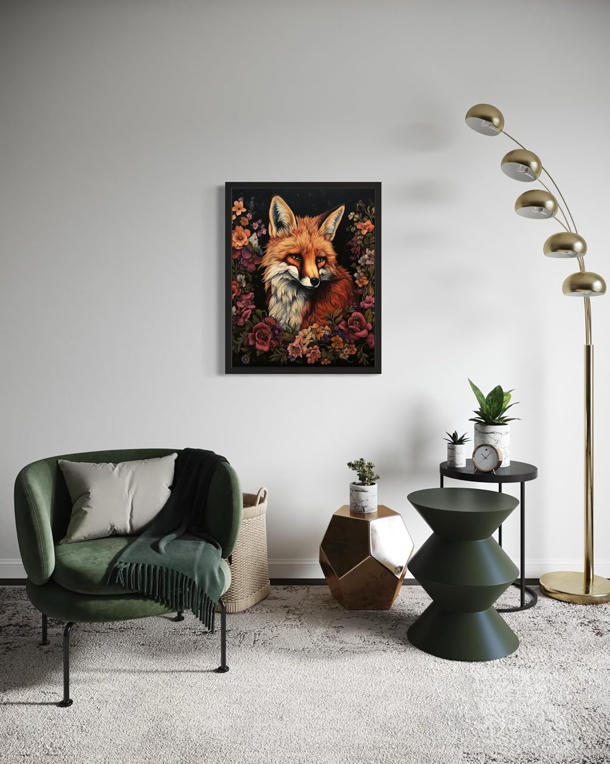Fox and Flower Poster Art Print, Halloween Scary Vintage Wall Art Academia Spooky Painting Decoration for Horror Prints, Gothic Posters Bedroom Decor 89 (Fox and Flower, 11 x 14 inches, Black Frame)