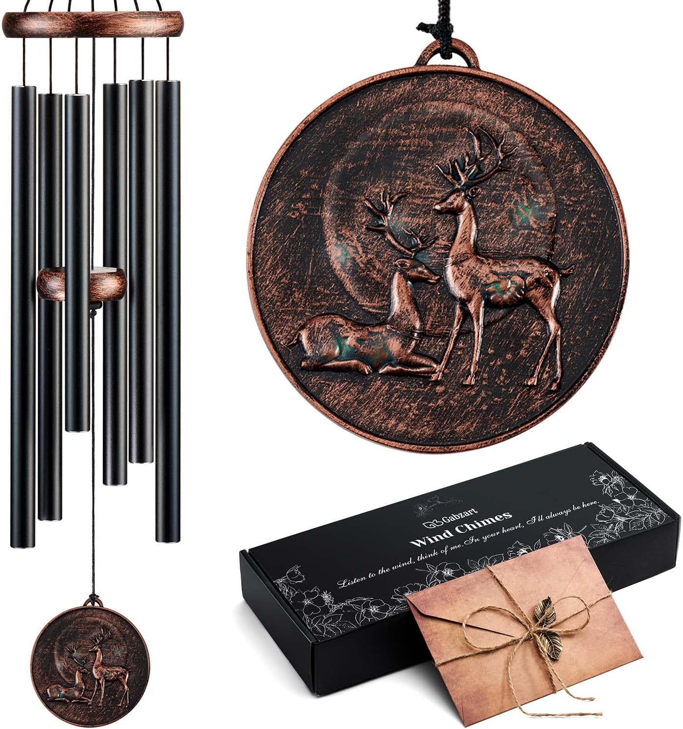 Wind Chimes for Outside, Deer Deep Tone Vintage Wind Chime Outdoor Clearance, Sympathy/Memorial/Festivals/Birthday Gift for Mom Dad Grandma, Home Garden Patio Decor (34" Deer)