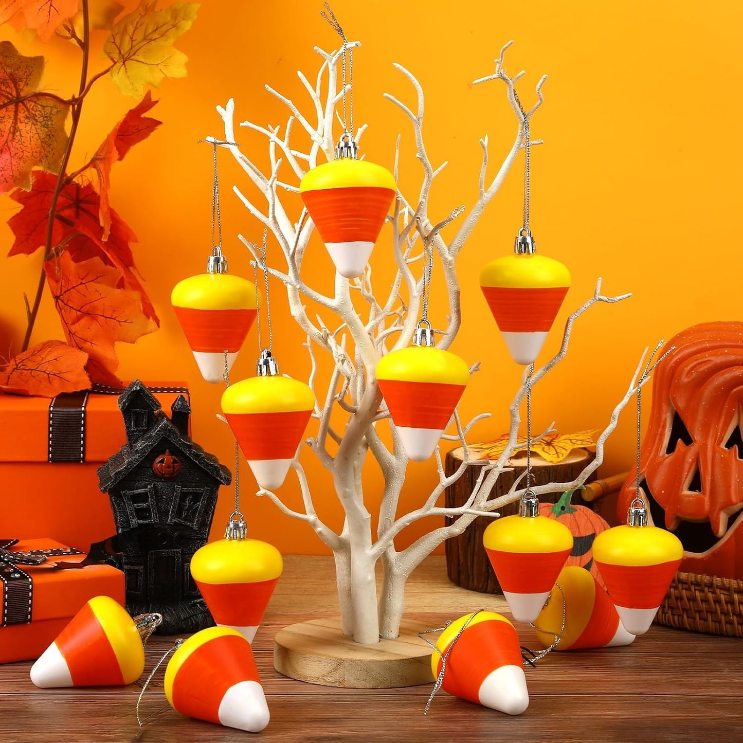 JULMELON 24Pcs Halloween Hanging Ornaments Candy Corn Decorations Halloween Tree Decoration Candy Corn Ornaments for Home Party Decor