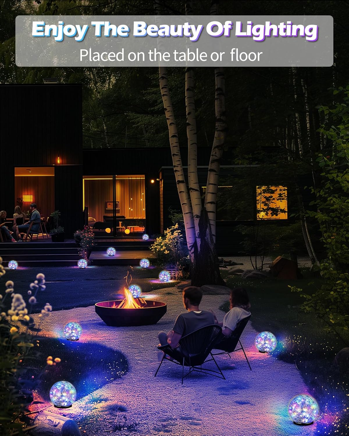 Garden Solar Ball Lights Outdoor Waterproof, 50 LED Cracked Glass Globe Solar Power Ground Lights for Path Yard Patio Lawn, Outdoor Decoration Landscape Colorful(2 Pack 4.7'')