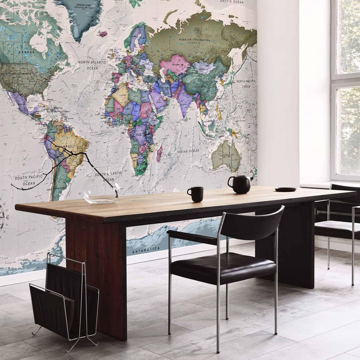 artgeist Wall Mural World Map 157x110 in - XXL Non-Woven Wallpaper Fleece Wall Decor Photo Print Picture Image Design Home Map of The World k-A-0380-a-a