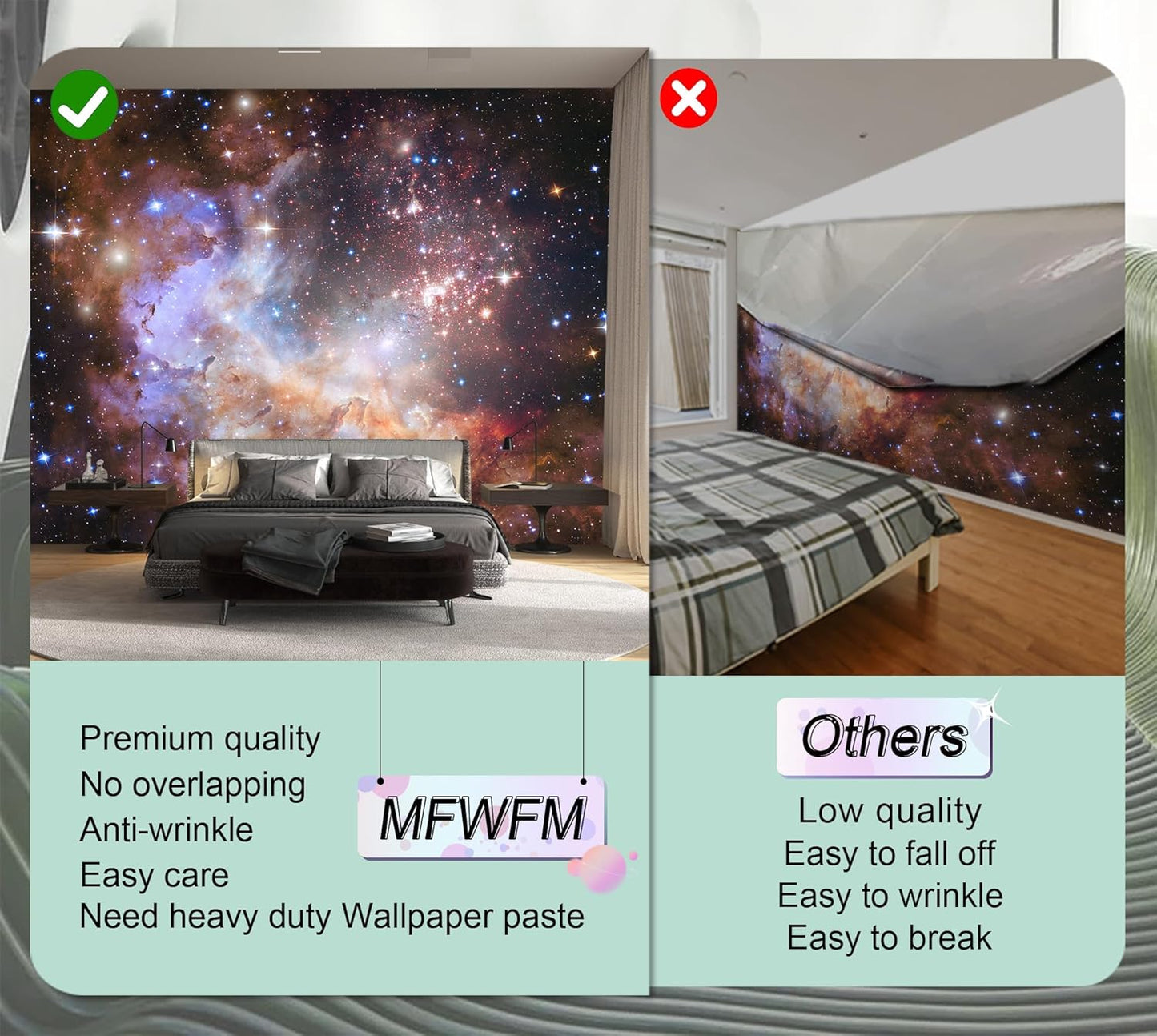 Galaxy Wallpaper Outer Space Nebula Universe Starry Sky Stars Wall Mural for Kids Boys Bedroom Living Room