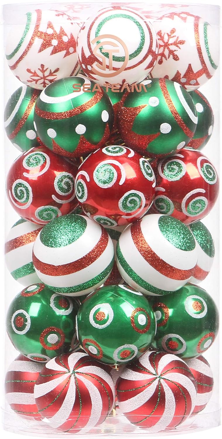 Sea Team 60mm/2.36" Set of Colorful Painted Sparkling Ornaments and Hanging Baubles for Christmas Tree - 30 Pieces