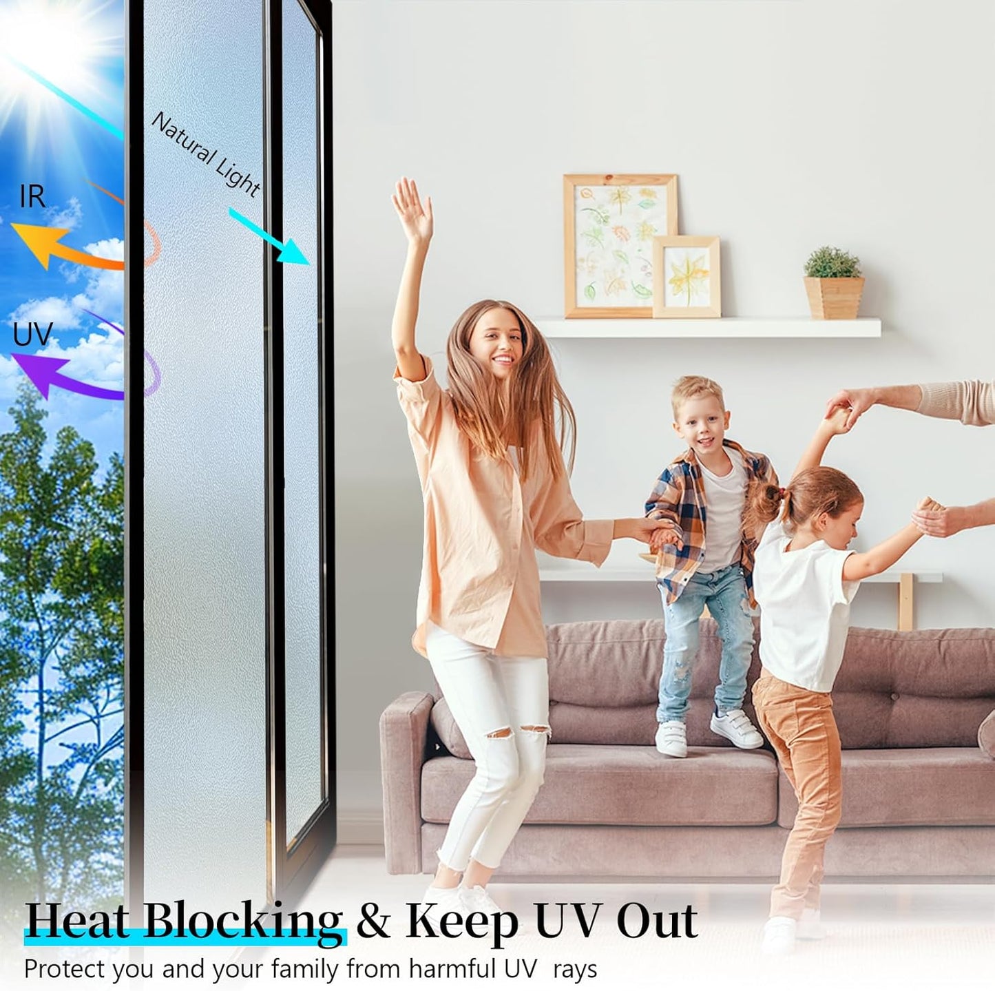 Niviy Frosted Glass Window Privacy Film with Free Installation Tools Static Cling Bathroom Window Frosting Film Day and Night Windows Cling Home Glass Door Cover, 17.5 inch x 78.7 inch