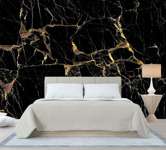 Black Golden Marble Wallpaper Abstract Stone Texture Wall Mural Living Room Bedroom Office (Not Peel and Stick)