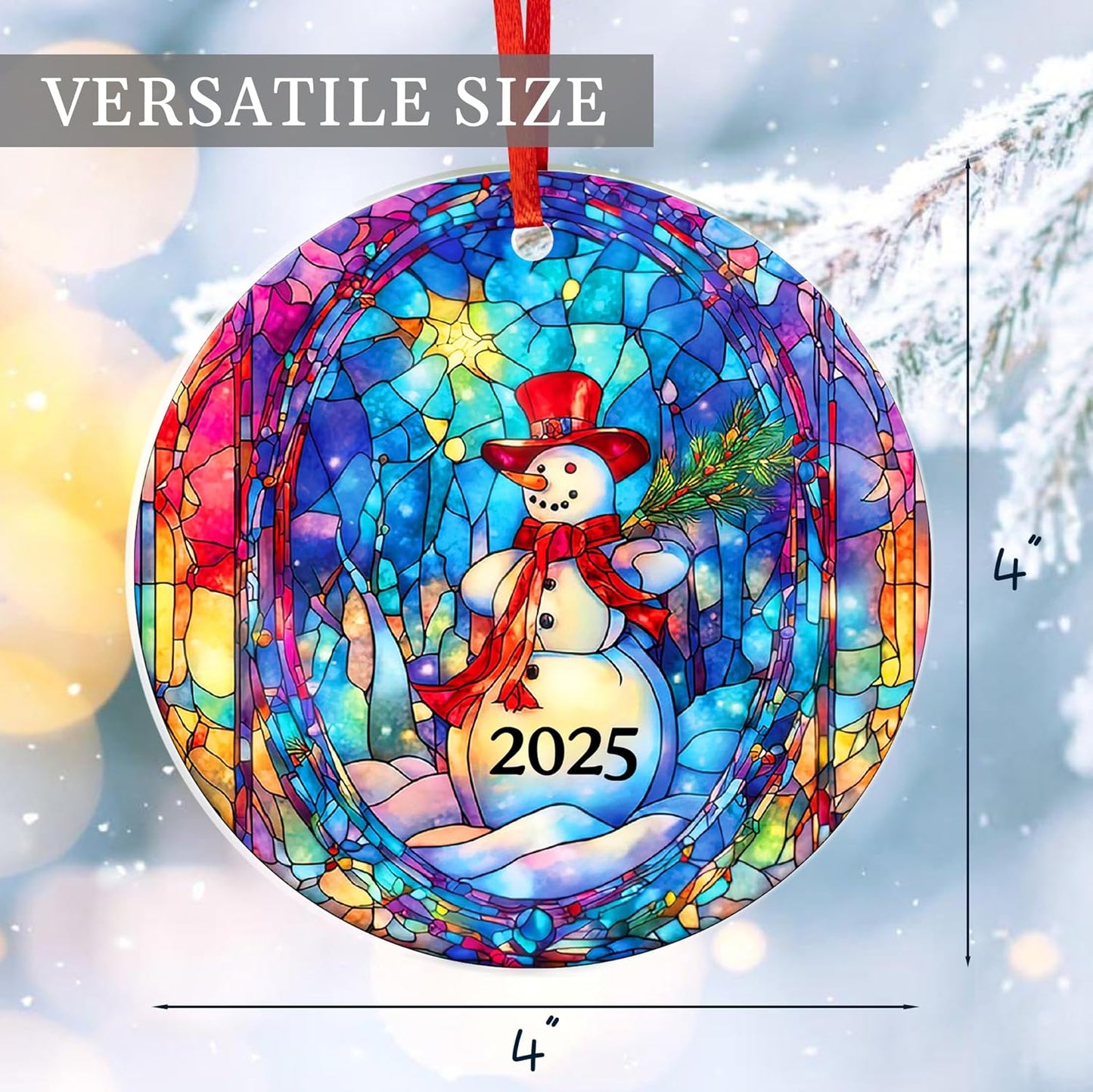 Jabihome Christmas Ornaments 2025, Exchange for Women, Men, Collectible Dated Year Ornaments for Tree, Unique Acrylic Suncatcher, Printed Stained Glass Effect Decor (Snowman Art)