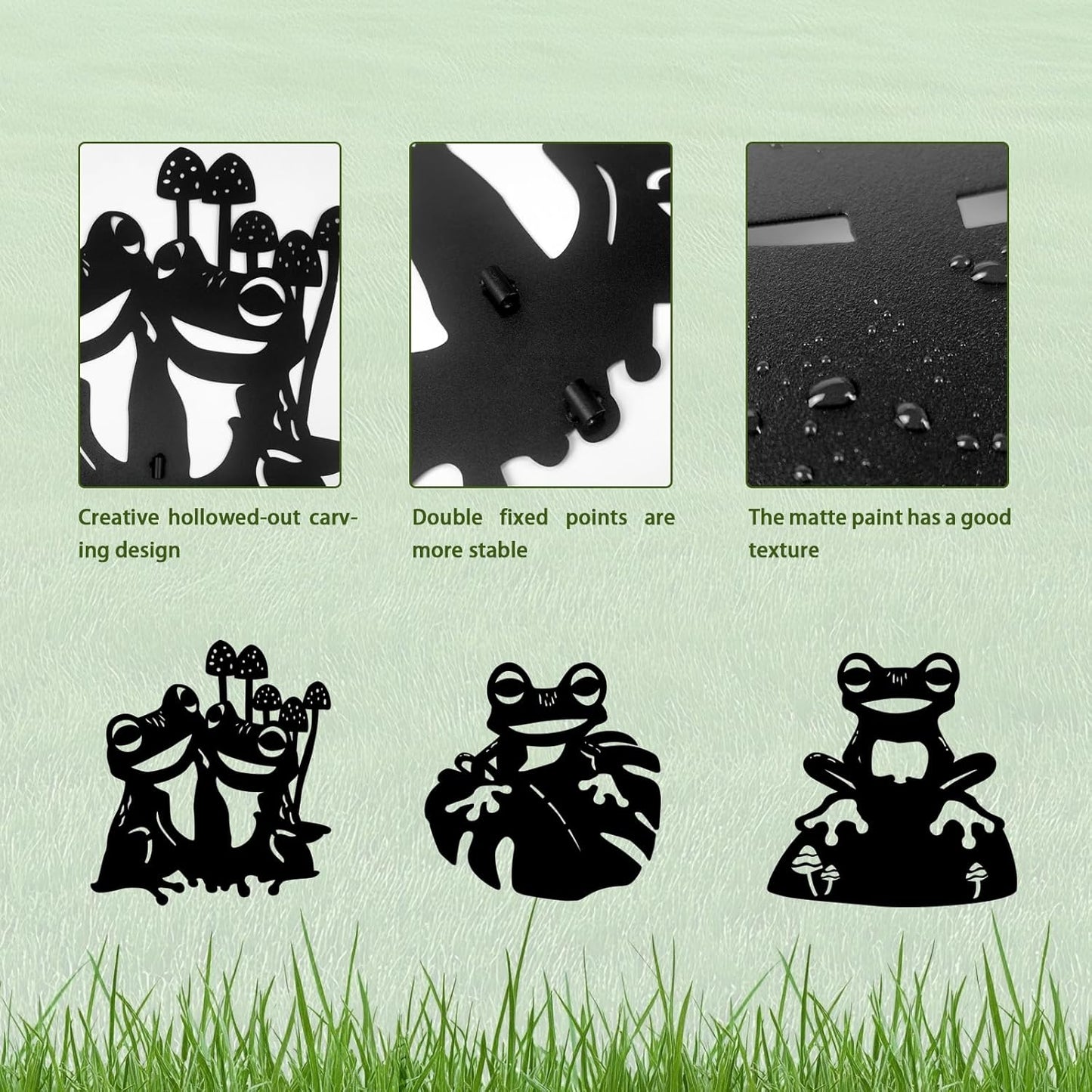 3 Pack Frog Metal Garden Decorative Stakes, Weather Proof Silhouette Statues for Yard, Patio,Outdoor Decor for Frog Lovers and Pet Owners