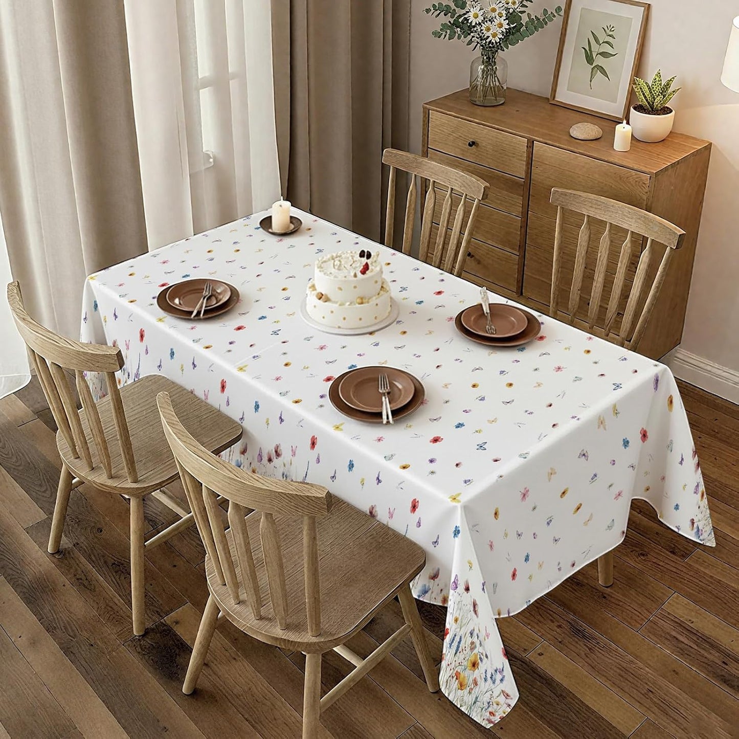 Floral Tablecloth 4 Packs 54x108 Inch - Butterfly Spring Wildflower Plastic Table Cover for Wedding Decorations Easter, Baby in Bloom Showers & Mother's Day Tea Parties Disposable Rectangle Tablecloth
