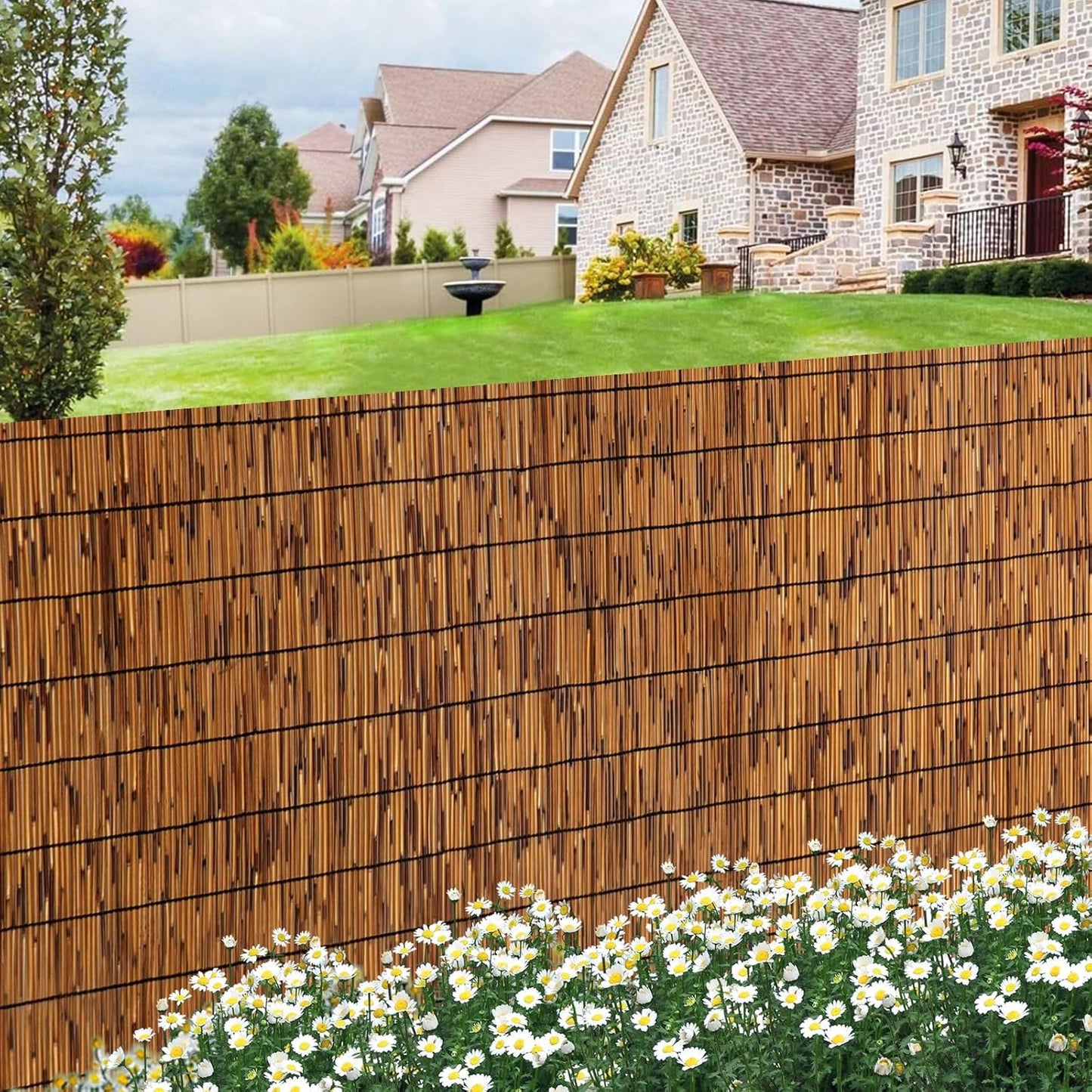 2 Pack Natural Reed Fence,6FT X 16.4FT Bamboo Fencing Privacy Reed Screening for Outdoor, Gallery, Restaurant, Hotel, Patio (Brown)