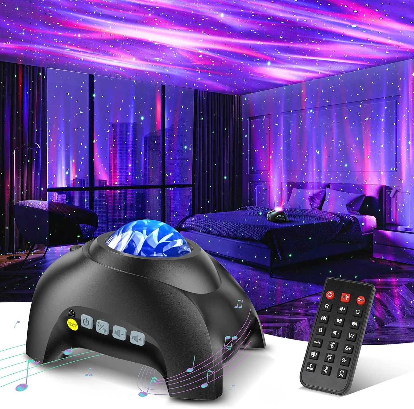 Northern Galaxy Light Aurora Projector with 33 Light Effects, LED Star Projector for Bedroom Nebula Lamp, Remote Control, White Noises, Bluetooth Speaker for Parties