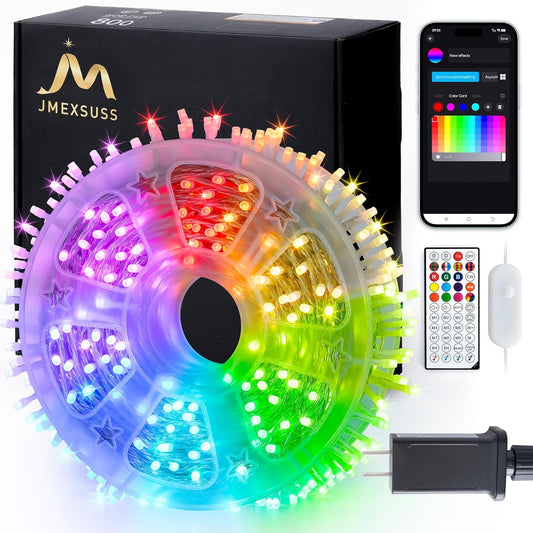 JMEXSUSS 800 LED RGB String Light Outdoor Indoor, Christmas Lights Outdoor Clear Wire Christmas Lights Plug in for Bedroom Tree Room Party Birthday Decorations