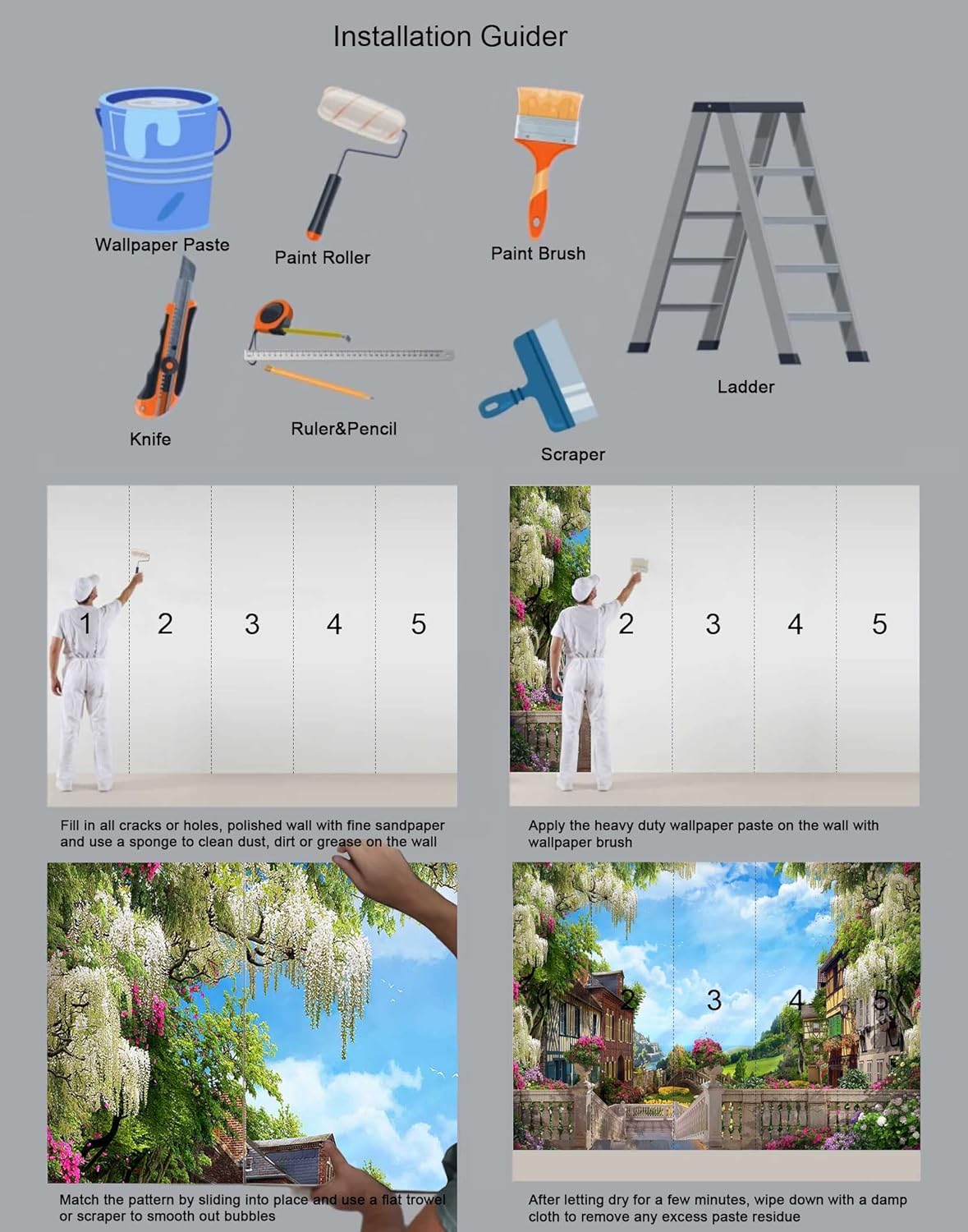 Wall Murals for Bedroom Venice Garden Large Mural Wallpaper Wall Stickers 108''x75''(Not Self-Adhesive)