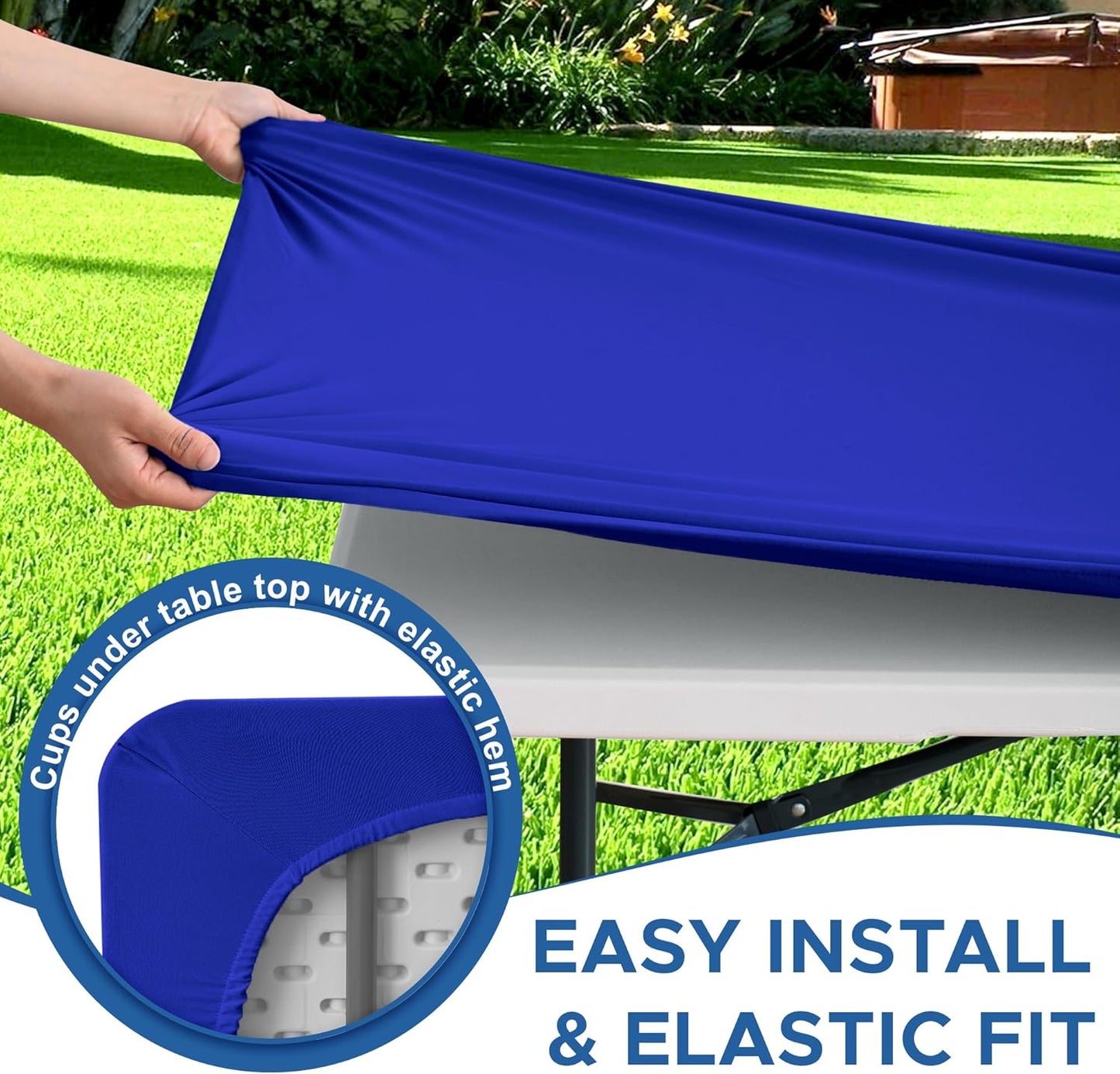 Spandex Table Cover for 6 Foot Rectangle Tables-6 Pack Royal Blue Outdoor Picnic Elastic Table Cover-Spandex Stretch Folding Table Cloths for Camping Dining Room Patio Kitchen Banquet Party