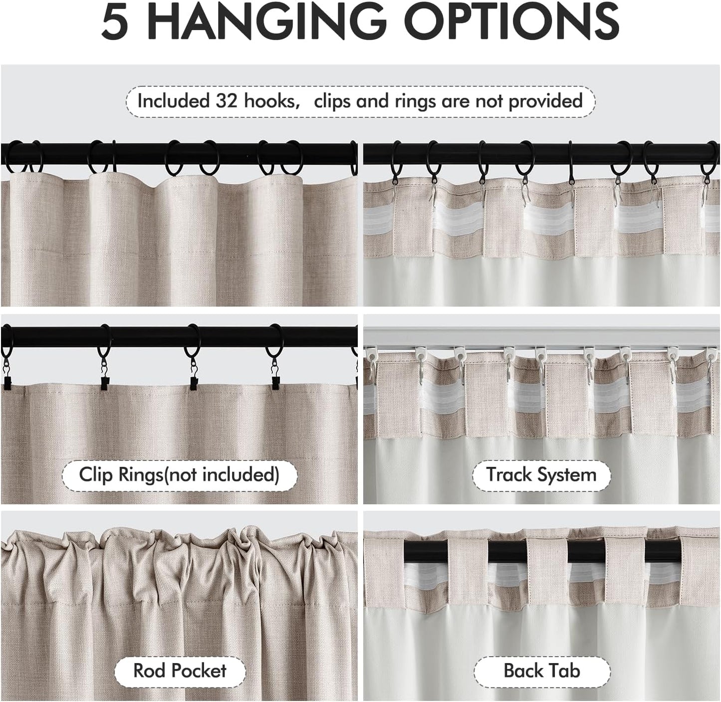 MIULEE 100% Blackout Curtains 84 Inch Long 2 Panels Set for Bedroom, Thick Luxury Faux Linen Black Out Curtain Room Darkening Back Tab Pleat Window Textured Drapes with Hooks for Living Room, Beige