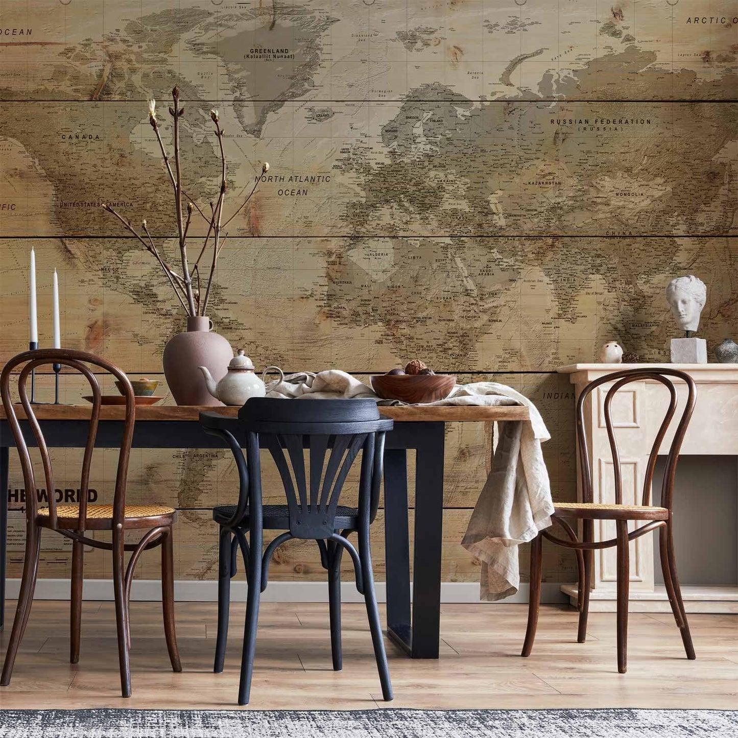 artgeist Wall Mural World Map 138x101 in - XXL Non-Woven Wallpaper Fleece Wall Decor Photo Print Picture Image Design Home Map of The World k-A-0218-a-a