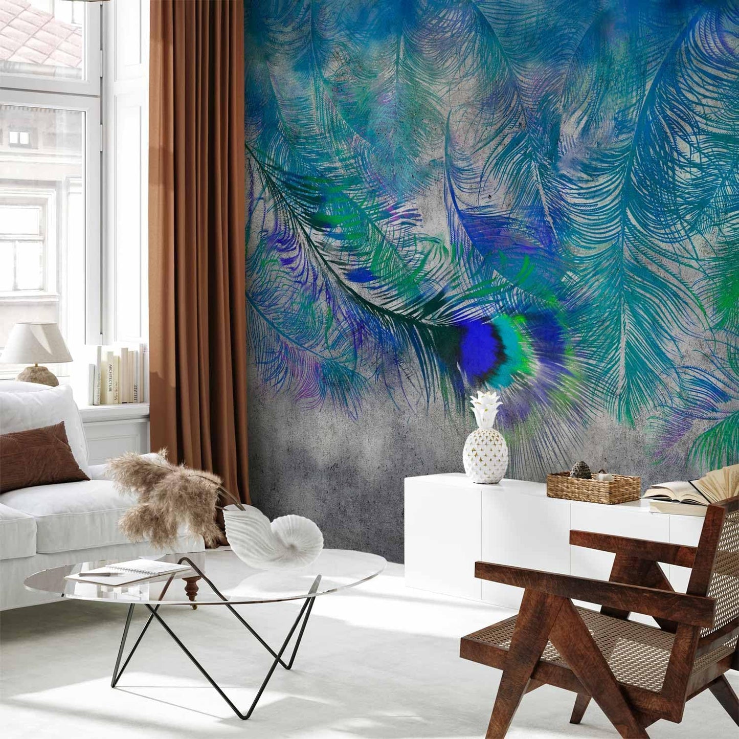 artgeist Premium Wall Mural Cement Feather 98x69 in - XXL Non-Woven Wallpaper Fleece Wall Decor Photo Print Picture Image Design Landscape Colorful Abstract n-A-1488-a-a