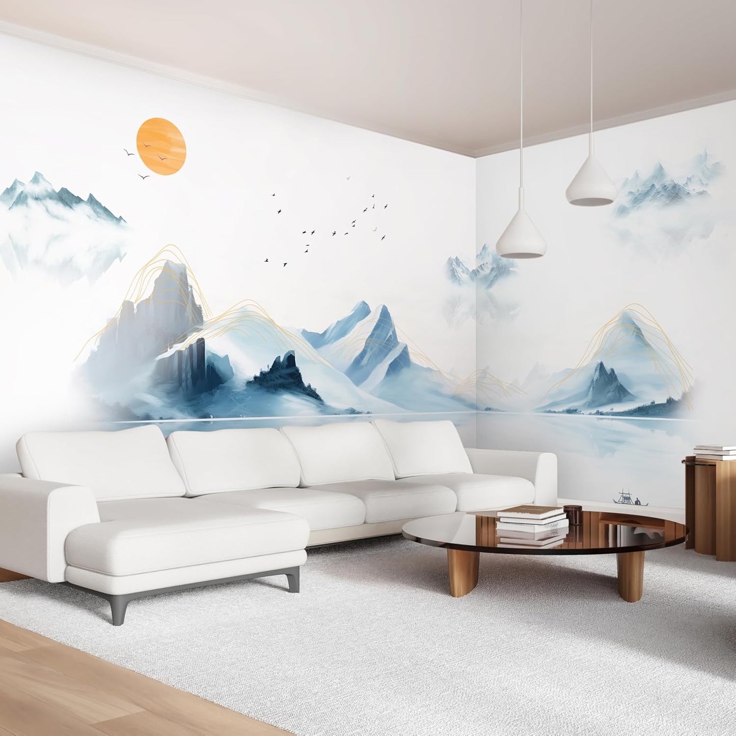 artgeist Premium Wall Mural Mountains 216x98 in - Non-Woven Photo Wallpaper Art Print Fleece Wall Mural Decoration Mountains Lake Birds Landscape c-C-10113-a-a