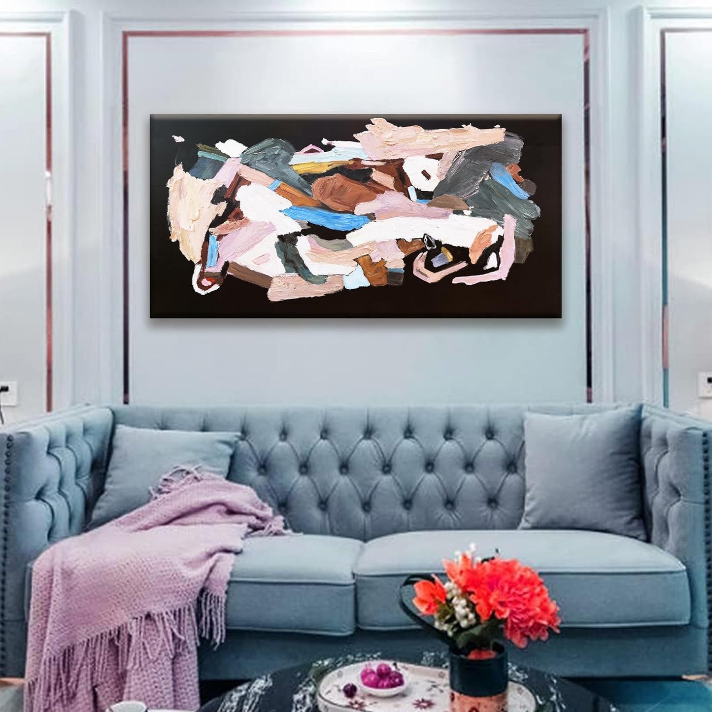 TAIJXAGSG Abstract Canvas Art Wall Decor Modern Minimalist Artwork Paintings Black Wall Art Prints Colorful Abstract Wall Art Line Art Bedroom Kitchen Office Bathroom Decor 20" × 40"