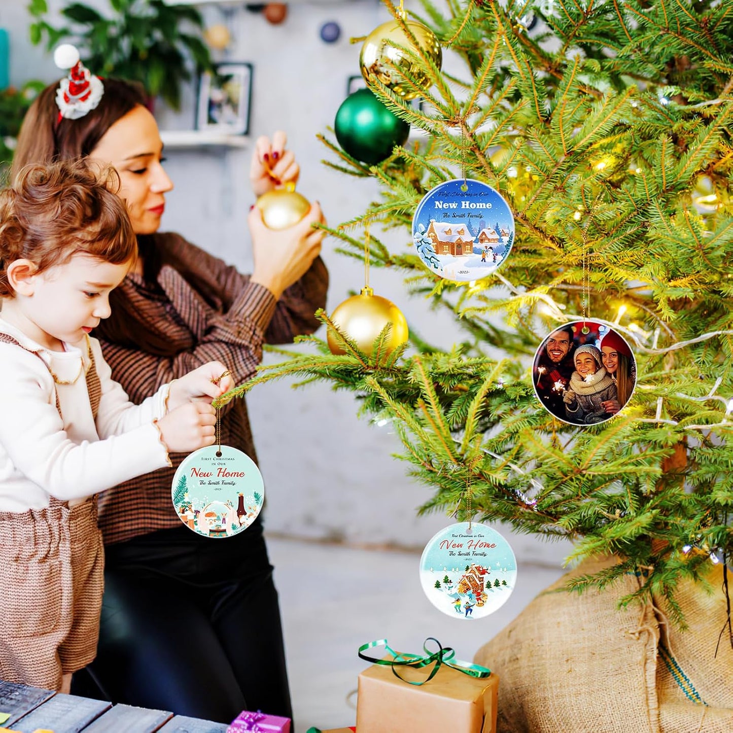 Personalized First Christmas in Our New Home Hanging Ornament 2025, Ceramic Custom Photo Ornament Xmas Tree Decorations Housewarming Gift for Family Couples Wedding