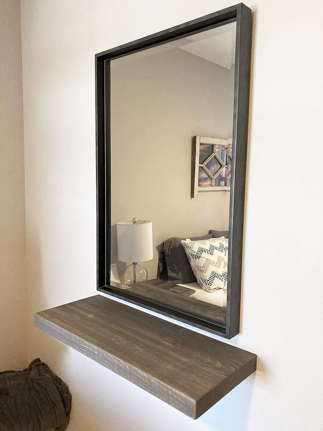 Joel's Antiques - 24 Inch Wooden Floating Shelves for Wall - 24x12x2 in - Made of Natural Wood - Short Deep Heavy Duty Rustic Wall Shelves for Bedroom - Perfect for Bathroom, Kitchen - Gray