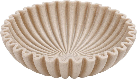Large Decorative Bowl, Modern Handicraft Bowls for Home Decor, Decorative Fruit Bowl for Kitchen Counter, Ruffle Decor, Stylish Key Bowl for Entry Table, Artificial Stone Beige