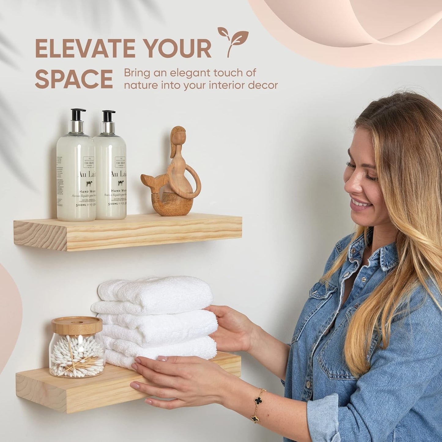 Homeforia Wood Floating Shelf 16 inch, High End Solid Natural Wood 16inch Floating Shelves for Wall Mounted, Unfinished Wooden Small Floating Shelves, Heavy Duty Bracket, 16 X 6.5 X 1.75 in, Set of 2