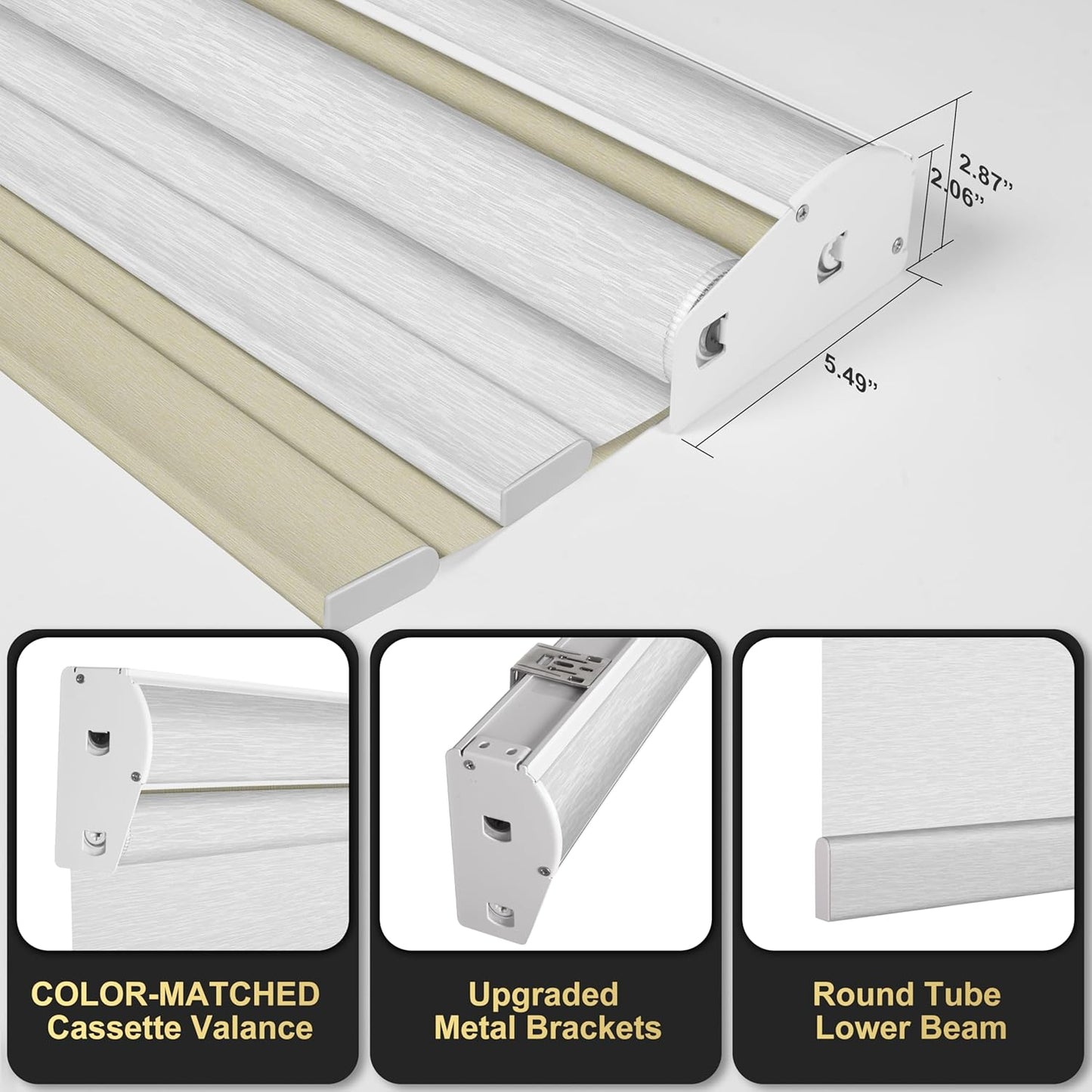 BERISSA Cordless Dual Roller Shades with Cassette Valance,Double Window Shades Blackout and Light Filtering Shades,Day and Night Roller Shades for Home Office Door.Beige and White.42 W x 44" H