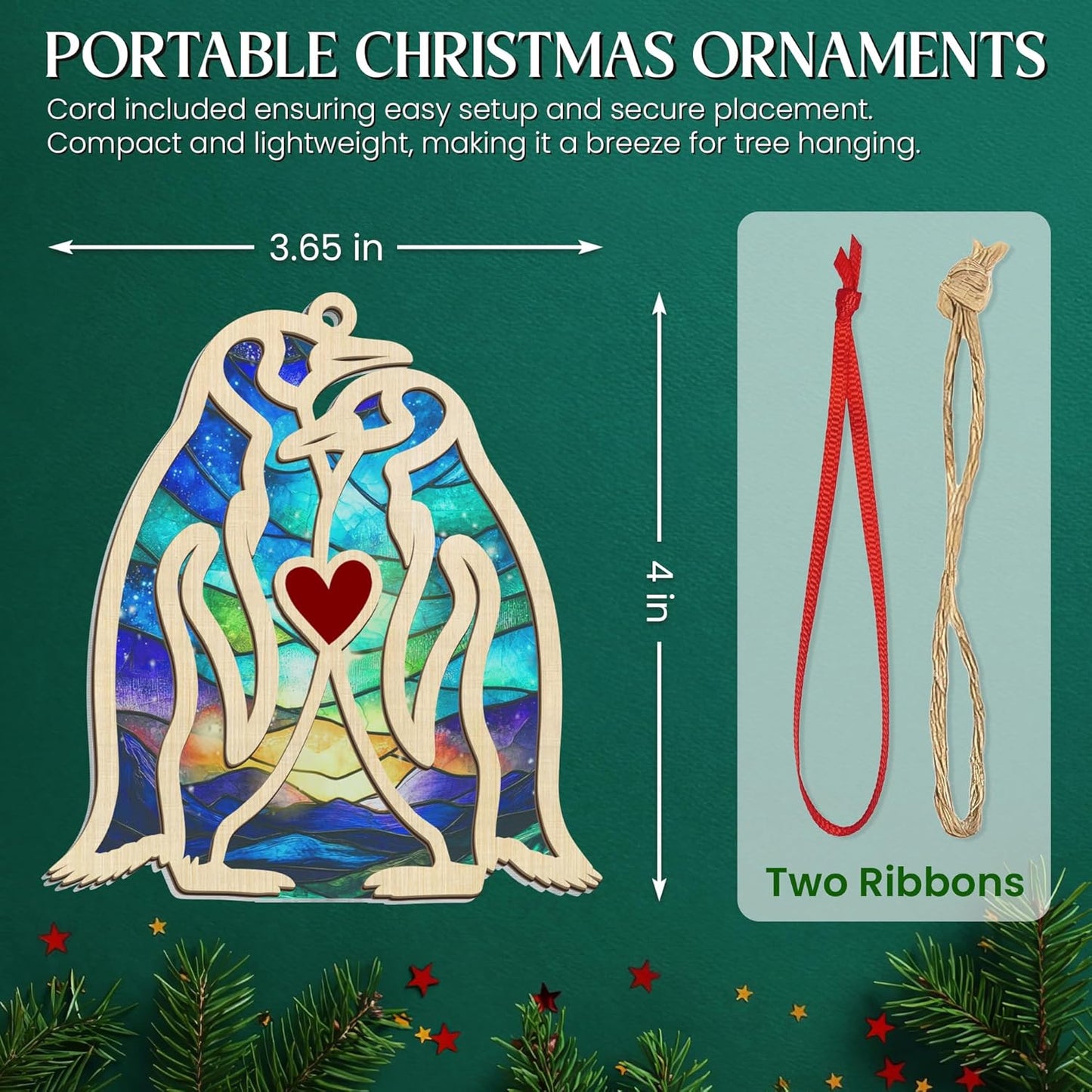 TEEZWONDER Anniversary Couple Gifts for Men Women - Suncatcher Christmas Ornaments 2025 Tree Decorations with Card - Penguin Gifts for Her Him, Husband Wife Birthday Gift Ideas Christmas Decorations