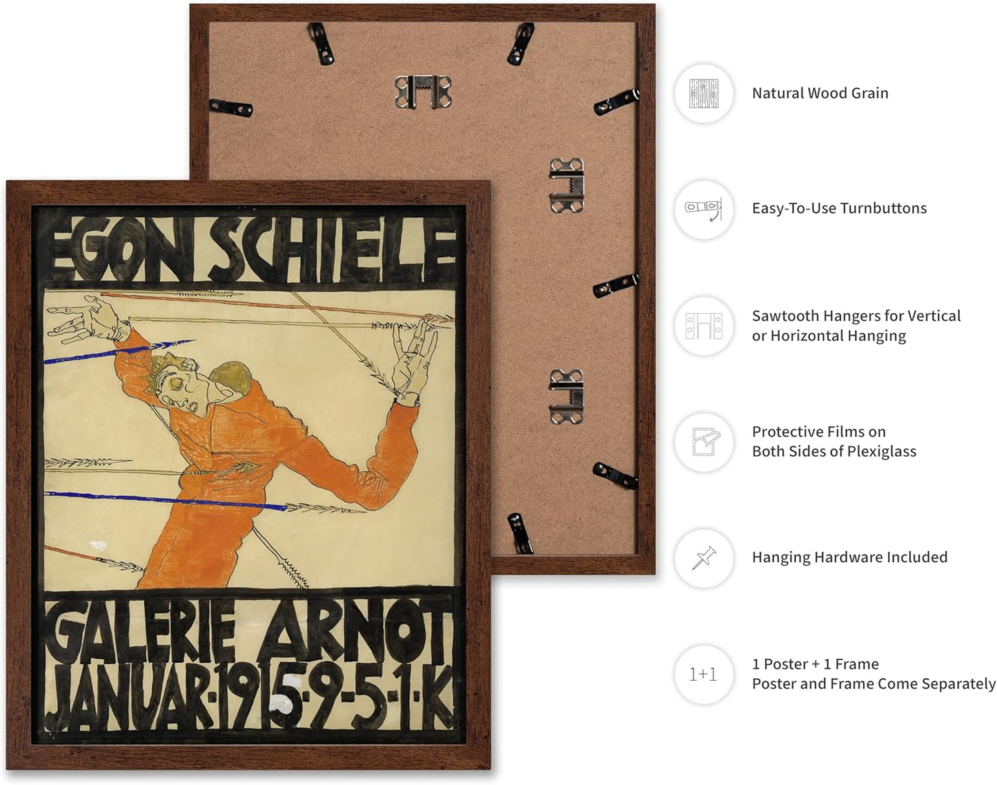 Poster Master Vintage Painting Poster - Retro Expressionism Print - Self Portrait as the Martyred St Sebastian - Gift for Artist, Friend - Wall Decor for Home, Office, 8x10 Brown Framed