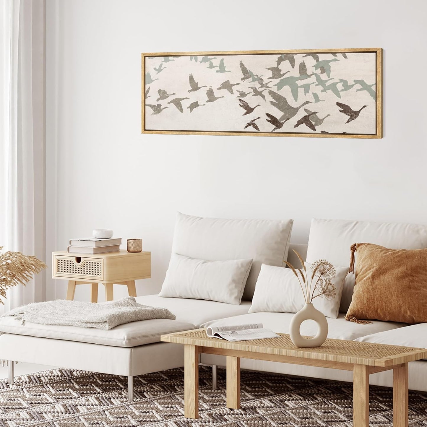 MUDECOR Large Framed Canvas Print Wall Art Wild Freedom Assorted Birds in Flight Antique Retro Fine Art Illustrations Decorative Colorful for Bedroom - 60"x20"