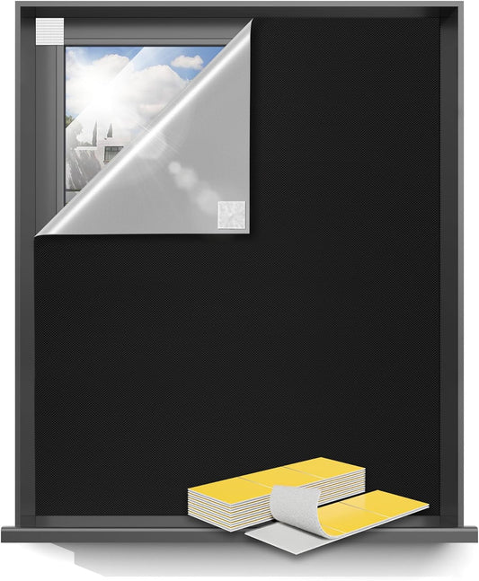 Sumobaby Blackout Curtains for Bedroom Portable 84”x57”Black Out Window Cover with Heat-Resistant Hook&Loop Tape,100% Blackout Shades,NoDrill Blinds for Windows DIY Cut Fit for Nursery&Dorm Room,Black