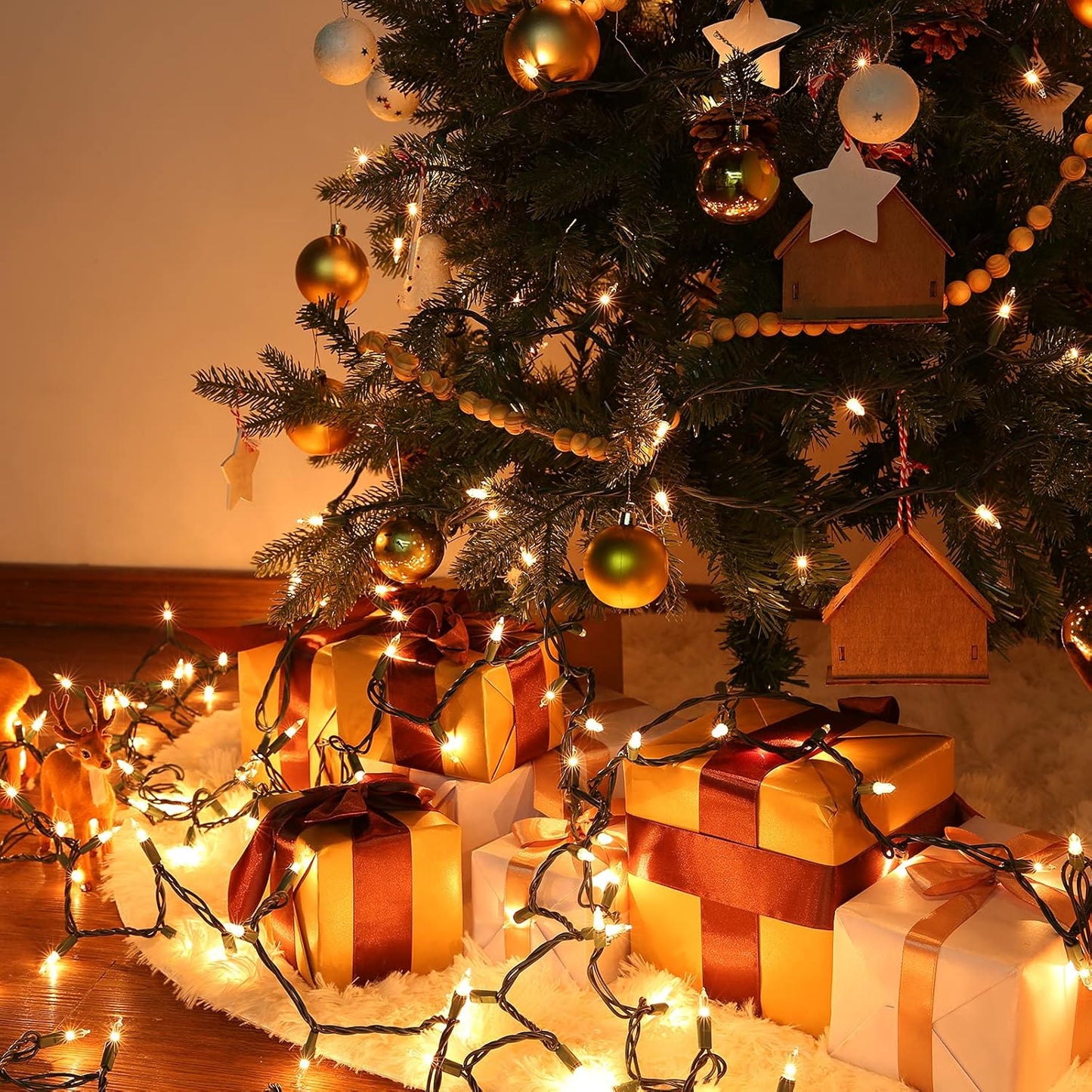 Toodour Clear Christmas Lights, 25ft 100 Count Incandescent Indoor Outdoor String Lights, UL Certified Connectable Green Wire Mini Bulb Light for Home, Party, New Year, Xmas Tree Decor - Warm White