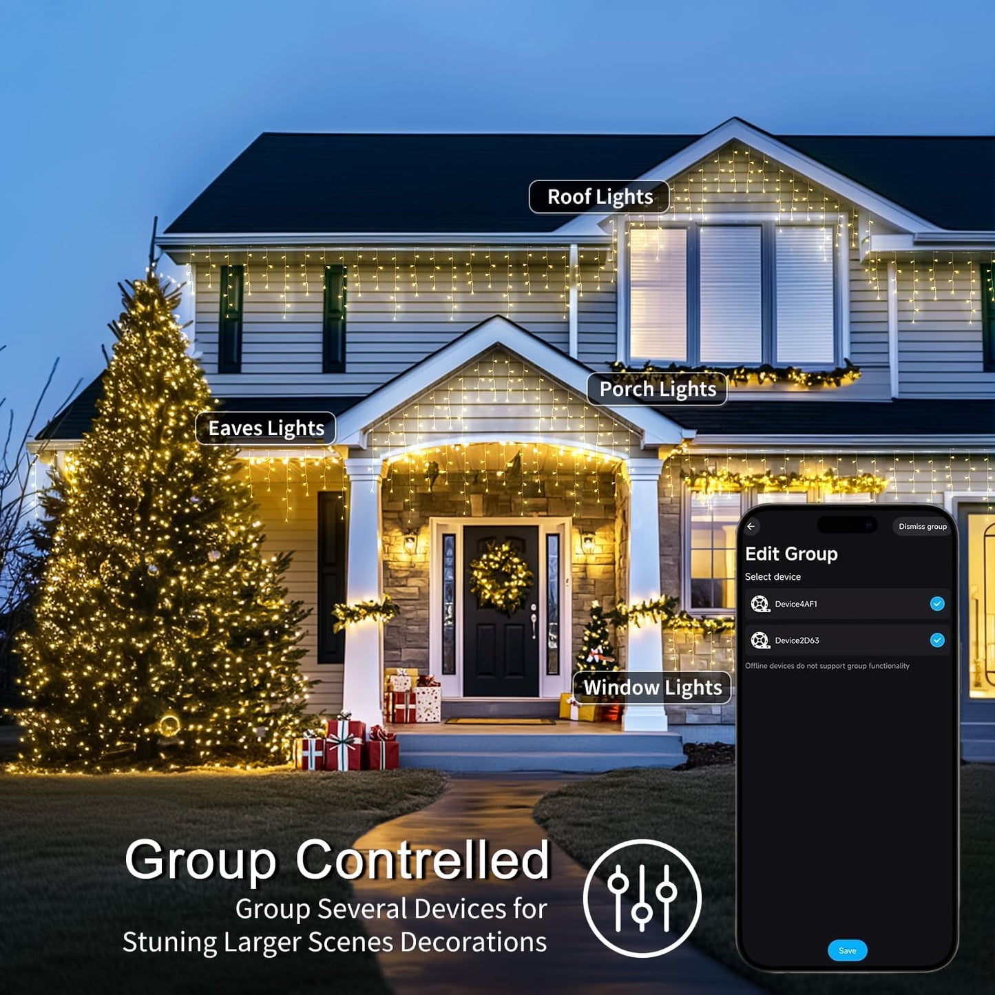 JMEXSUSS 400 LED RGB Icicle Lights - Color Changing, Plug-in for Indoor/Outdoor Christmas Decorations