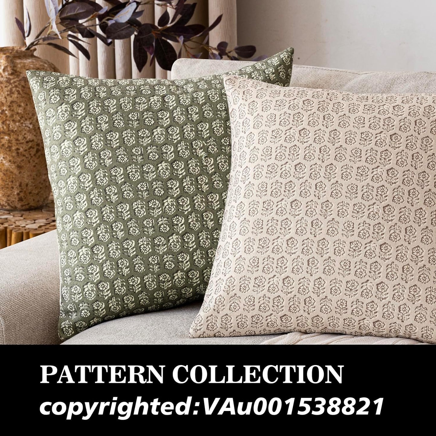 Foindtower Set of 2 Decorative Vintage Floral Print Throw Pillow Covers Neutral Modern Farmhouse Cushion Covers Boho Home Decor for Sofa Couch Chair Bedroom Living Room Outdoor,22×22 Inch,Sage Green