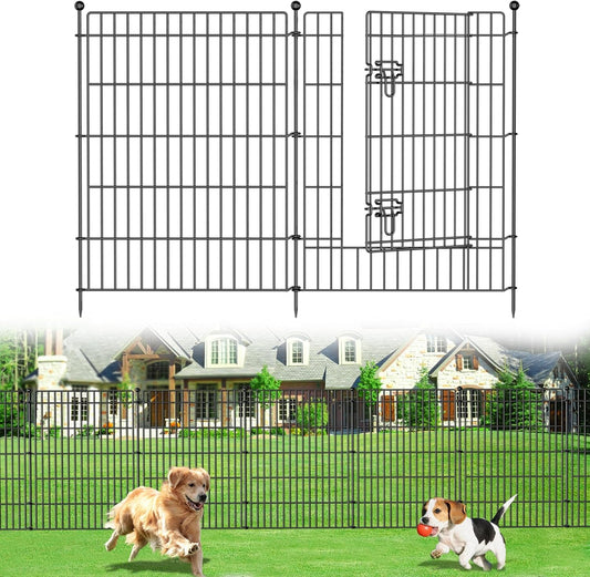 8 Panels No Dig Garden Fence with Gate, 48in(H) × 21ft(L) Decorative Metal Outdoor Dog Fence, Rustproof Pet Fencing for Yard, Patio, Flower Bed -Temporary Fencing| Easy to Install