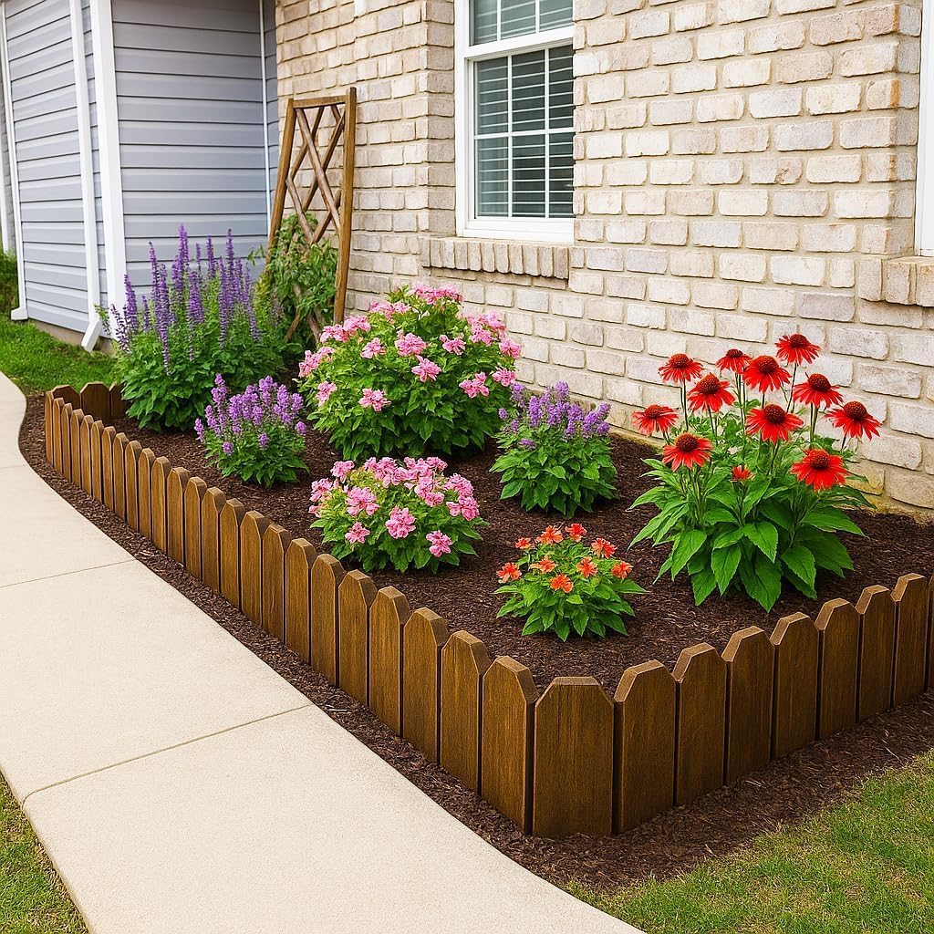 Wood Garden Edging, Wooden Fence Border Decorative Small Picket Panels for Flower Bed Barriers and Landscape Fencing (5.9" H x 47" L, 1 Pack)