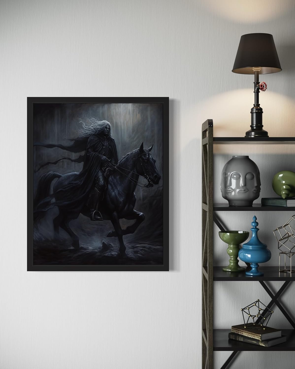 Black Dark Knight Poster Art Print, Halloween Scary Vintage Wall Art Academia Spooky Painting Decoration for Horror Prints, Gothic Posters Bedroom Decor 89 (Black Dark Knight, 16 x 20 inches, Black Frame)