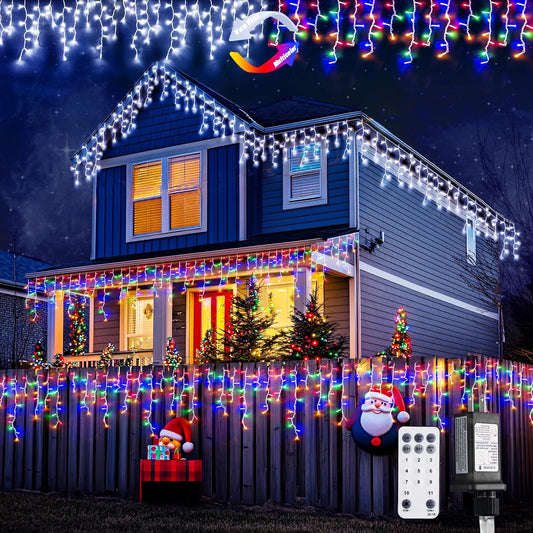 JMEXSUSS Color Changing Lights Outdoor Waterproof, 11 Modes 400 LED Christmas Icicle Lights with 40 Drops, White to Multicolor Icicle Lights for Indoor Christmas Eaves Party Decorations