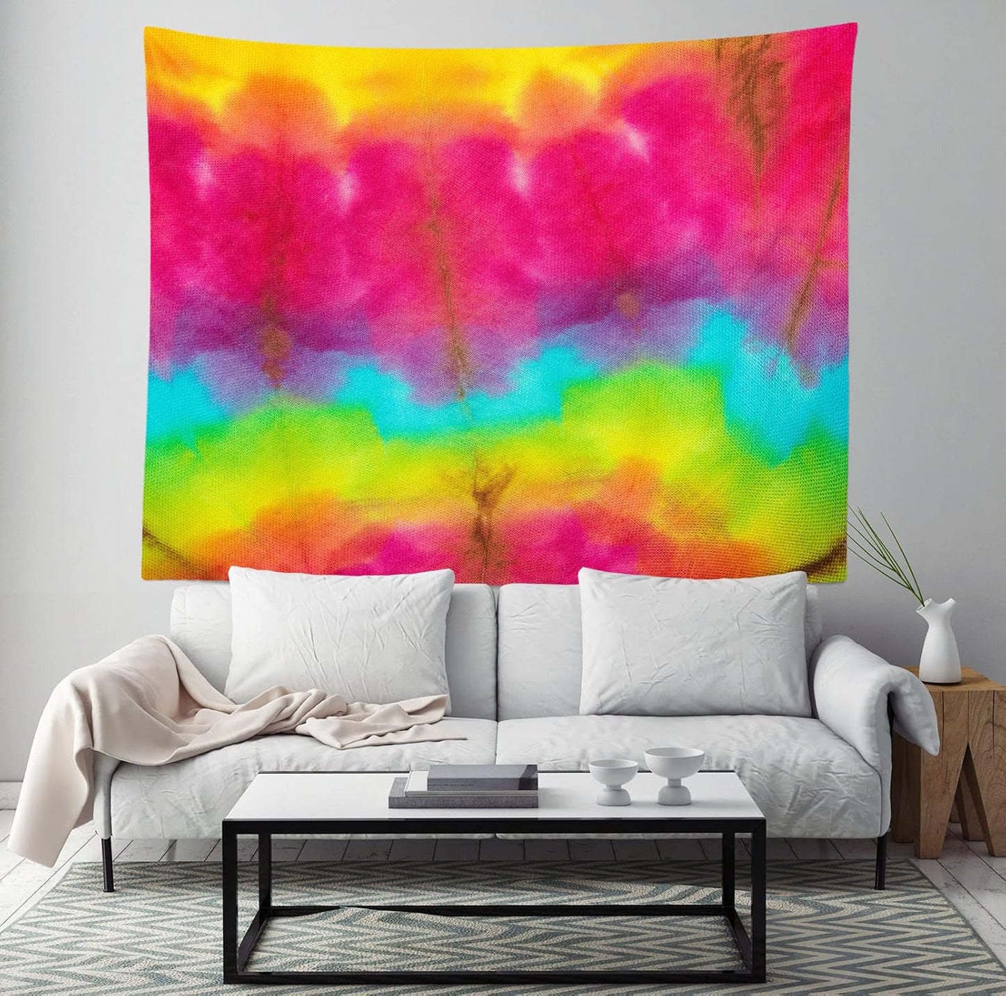 BELECO Tie Dye Tapestry Wall Hanging 60x50 Inch Fabric Tie Dye Color Texture Background Tapestry Groovy Sign Rainbow Tapestry Hippie Tie Dye Tapestries for Bedroom Living Room Dorm Decor