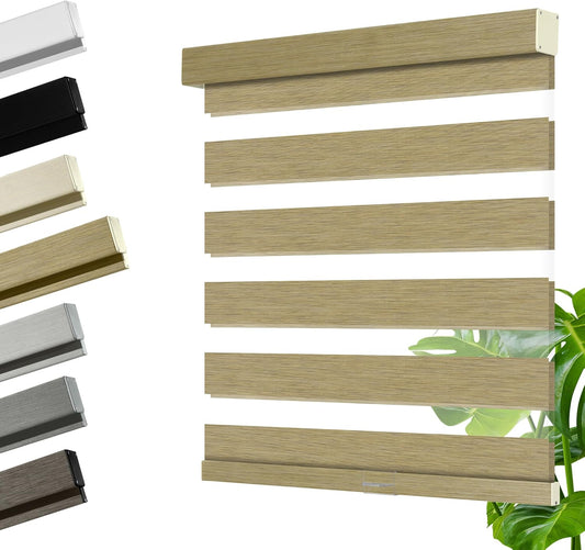 Cordless Zebra Blinds for Windows, Blackout Interior Blinds,Easy to Install,UV Protection,for Offices and Home,Custom Roller Shades, Mousse Light Bown,20" W x 36" H