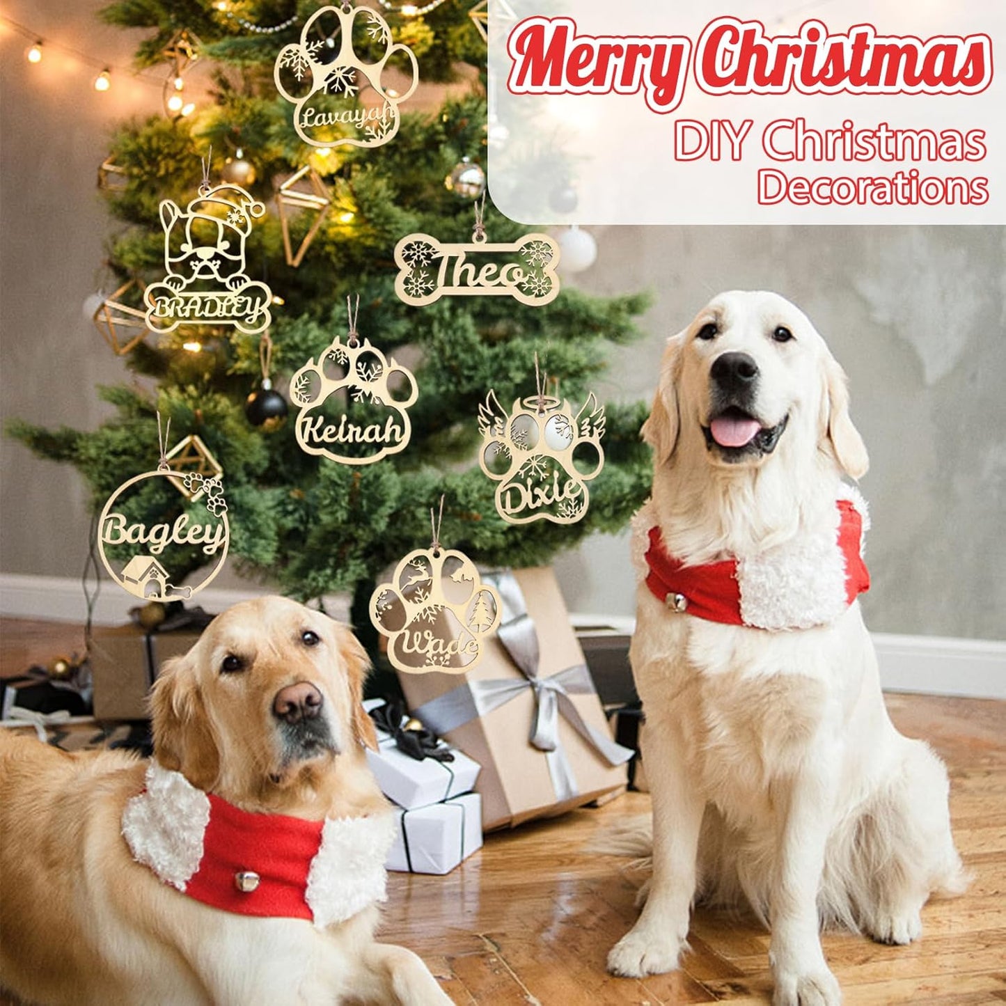 Personalized Christmas Ornaments 2025 with Names Custom Christmas Wooden Pet's Name Ornaments Personalized Dog Cat Paw Ornament