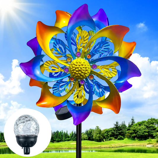 60 Inch Solar Wind Spinner Outdoor - Double-Sided Rotating Colorful Kinetic Wind Spinners for Garden, Yard Decorations Outdoor,Metal Wind Sculptures & Spinners, Wind Art